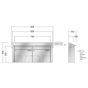 RENZ PRISMA Edelstahl V4A-Ausführung, Anlage ohne Installationskasten, Kasten 370x330x100, 2-teilig, 10-0-25839