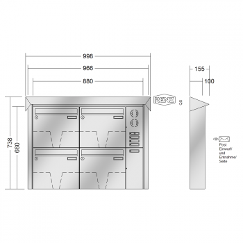 RENZ PRISMA Edelstahl V4A-Ausführung, Anlage mit Installationskasten, Kasten 370x330x100, 4-teilig, 10-0-25854