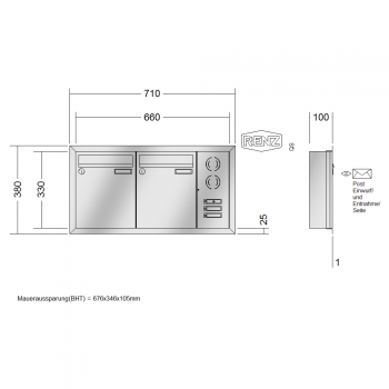 RENZ Eckrahmen Edelstahl V4A-Ausführung, Anlage mit Installationskasten, Kasten 260x330x100, 2-teilig, 10-0-25898