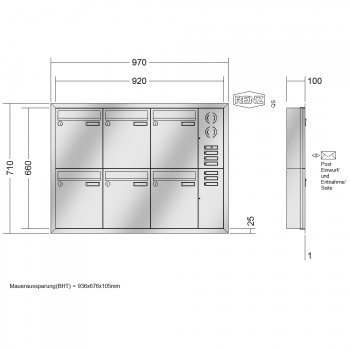 RENZ Eckrahmen Edelstahl V4A-Ausführung, Anlage mit Installationskasten, Kasten 260x330x100, 6-teilig, 10-0-25902