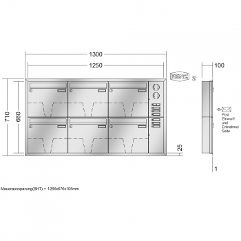 RENZ Eckrahmen Edelstahl V4A-Ausführung, Anlage mit Installationskasten, Kasten 370x330x100, 6-teilig, 10-0-25915