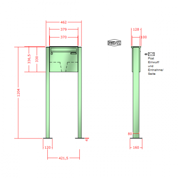 RENZ Basic (B) 3-seitig, Anlage ohne Installationskasten, Kasten 370x330x100, 1-teilig, mit Fußplatten zum Aufschrauben, 10-0-29000