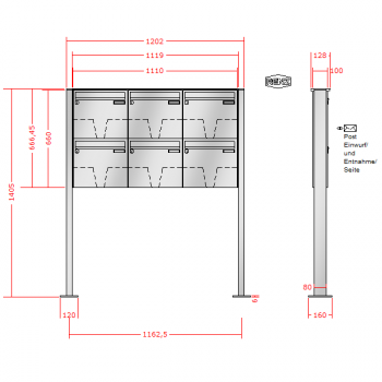 RENZ Basic (B) Edelstahl 3-seitig, Anlage ohne Installationskasten, Kasten 370x330x100, 6-teilig, mit Fußplatten zum Aufschrauben, 10-0-29017