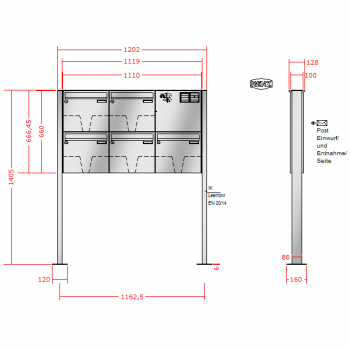 RENZ Basic (B) Edelstahl 3-seitig, Anlage mit Installationskasten, Kasten 370x330x100, 5-teilig, mit Fußplatten zum Aufschrauben, 10-0-29022
