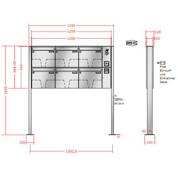 RENZ Basic (B) Edelstahl 3-seitig, Anlage mit Installationskasten, Kasten 370x330x100, 6-teilig, mit Fußplatten zum Aufschrauben, 10-0-29023