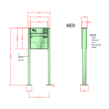 RENZ Basic (B) 3-seitig, Anlage mit Installationskasten, Kasten 370x330x100, 1-teilig Installationskasten waagerecht, mit Fußplatten zum Aufschrauben, 10-0-29024