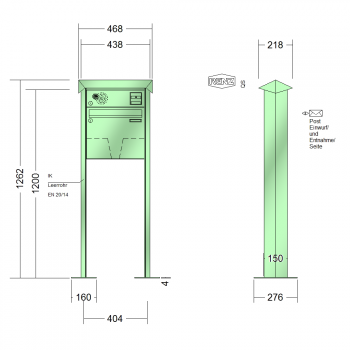 RENZ PRISMA Stahl-Ausführung, Anlage mit Installationskasten, Kasten 370x330x100, 1-teilig Installationskasten waagerecht, mit 2 Fußplatten, 10-0-29274