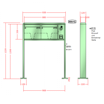 RENZ RS 2000, Anlage mit Installationskasten, Kasten 370x330x100, 2-teilig , mit 2 Fußplatten, 10-0-29302