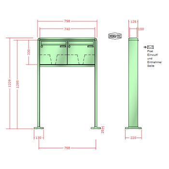 RENZ RS 2000, Anlage ohne Installationskasten, Kasten 370x330x100, 2-teilig, mit 2 Fußplatten, 10-0-29321