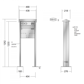 RENZ PRISMA Edelstahl V4A-Ausführung, Anlage mit Installationskasten, Kasten 370x330x100, 1-teilig Installationskasten waagerecht, mit 2 Fußplatten, 10-0-29600