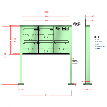 RENZ Quadra 4-seitig, Anlage mit Installationskasten, Kasten 370x330x100, 5-teilig , mit 2 Fußplatten, 10-0-29683
