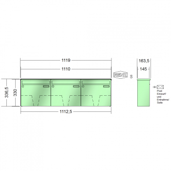 RENZ BASIC (B), Anlage ohne Installationskasten, Kasten 370x330x145, 3-teilig, 10-0-35002