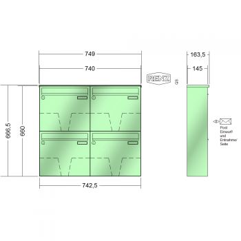 RENZ BASIC (B), Anlage ohne Installationskasten, Kasten 370x330x145, 4-teilig, 10-0-35003