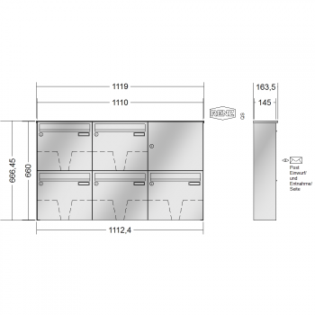 RENZ BASIC (B) Edelstahl, Anlage ohne Installationskasten, Kasten 370x330x145, 5-teilig, 10-0-35010