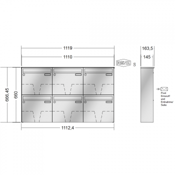 RENZ BASIC (B) Edelstahl, Anlage ohne Installationskasten, Kasten 370x330x145, 6-teilig, 10-0-35011