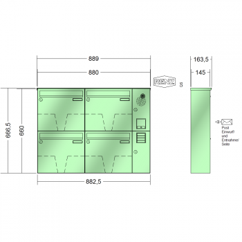 RENZ BASIC (B), Anlage mit Installationskasten, Kasten 370x330x145, 4-teilig, 10-0-35015