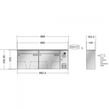 RENZ BASIC (B) Edelstahl, Anlage mit Installationskasten, Kasten 370x330x145, 2-teilig, 10-0-35019