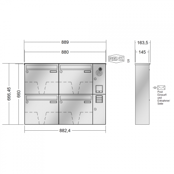 RENZ BASIC (B) Edelstahl, Anlage mit Installationskasten, Kasten 370x330x145, 4-teilig, 10-0-35021