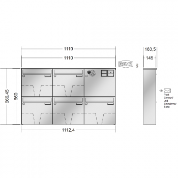 RENZ BASIC (B) Edelstahl, Anlage mit Installationskasten, Kasten 370x330x145, 5-teilig, 10-0-35022
