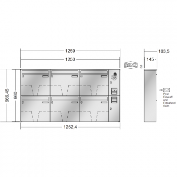 RENZ BASIC (B) Edelstahl, Anlage mit Installationskasten, Kasten 370x330x145, 6-teilig, 10-0-35023