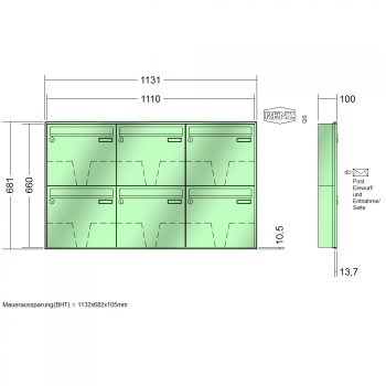 RENZ Schattenfugenrahmen, Anlage ohne Installationskasten, Kasten 370x330x100, 6-teilig, 10-0-35029