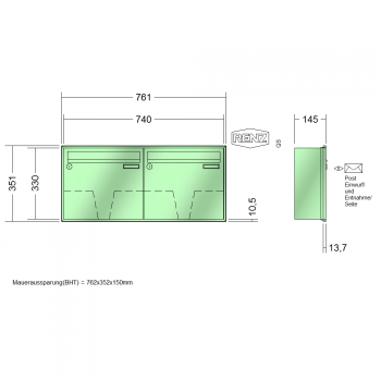 RENZ Schattenfugenrahmen, Anlage ohne Installationskasten, Kasten 370x330x145, 2-teilig, 10-0-35031