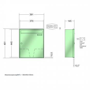 RENZ Schattenfugenrahmen, Anlage ohne Installationskasten, Kasten 370x440x145, 1-teilig, 10-0-35036