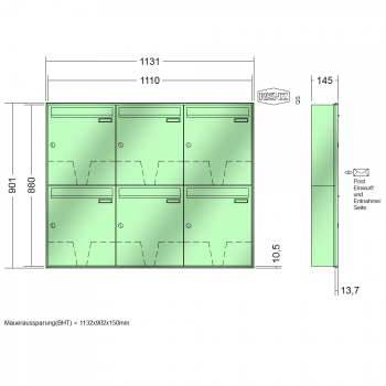 RENZ Schattenfugenrahmen, Anlage ohne Installationskasten, Kasten 370x440x145, 6-teilig, 10-0-35041