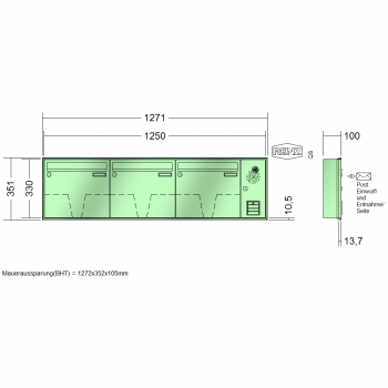 RENZ Schattenfugenrahmen, Anlage mit Installationskasten, Kasten 370x330x100, 3-teilig, 10-0-35045