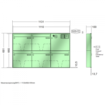 RENZ Schattenfugenrahmen, Anlage mit Installationskasten, Kasten 370x330x100, 5-teilig, 10-0-35047