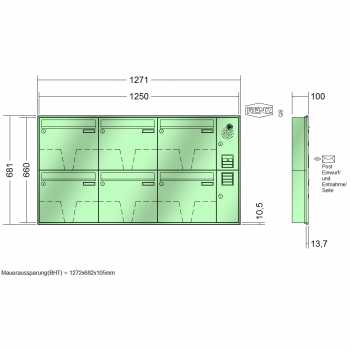 RENZ Schattenfugenrahmen, Anlage mit Installationskasten, Kasten 370x330x100, 6-teilig, 10-0-35048