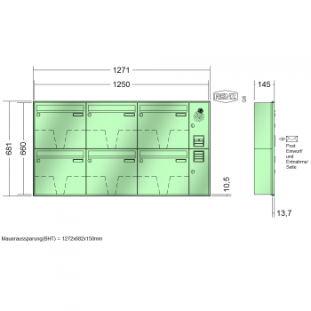 RENZ Schattenfugenrahmen, Anlage mit Installationskasten, Kasten 370x330x145, 6-teilig, 10-0-35055