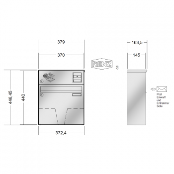 RENZ BASIC (B) Edelstahl, Anlage mit Installationskasten, Kasten 370x330x145, 1-teilig, Installationskasten waagerecht, 10-0-35064