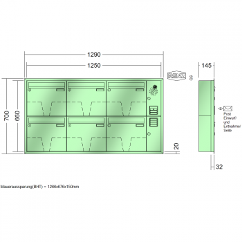 RENZ Eckrahmen Stahl-Ausführung, Anlage mit Installationskasten, Kasten 370x330x145, 6-teilig, 10-0-35136