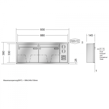 RENZ Eckrahmen Edelstahl V4A-Ausführung, Anlage mit Installationskasten, Kasten 370x330x145, 2-teilig, 10-0-35139