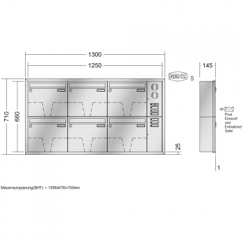 RENZ Eckrahmen Edelstahl V4A-Ausführung, Anlage mit Installationskasten, Kasten 370x330x145, 6-teilig, 10-0-35143