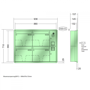 RENZ RS 3000, Anlage mit Installationskasten, Kasten 370x330x145, 4-teilig, 10-0-35148