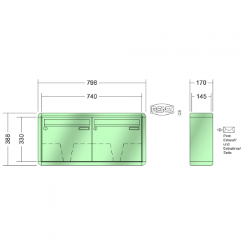 RENZ RS 2000, Anlage ohne Installationskasten, Kasten 370x330x145, 2-teilig, 10-0-35919