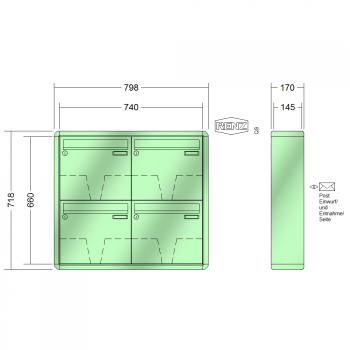 RENZ RS 2000, Anlage ohne Installationskasten, Kasten 370x330x145, 4-teilig, 10-0-35921