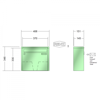 RENZ QUADRA, Anlage ohne Installationskasten, Kasten 370x330x145, 1-teilig, 10-0-35924