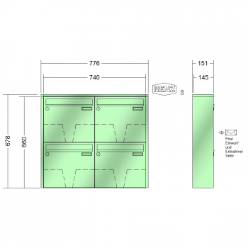 RENZ QUADRA, Anlage ohne Installationskasten, Kasten 370x330x145, 4-teilig, 10-0-35927