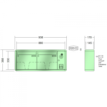 RENZ RS 2000, Anlage mit Installationskasten, Kasten 370x330x145, 2-teilig, 10-0-35932