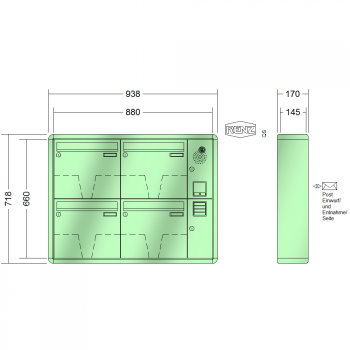 RENZ RS 2000, Anlage mit Installationskasten, Kasten 370x330x145, 4-teilig, 10-0-35934