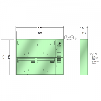 RENZ QUADRA, Anlage mit Installationskasten, Kasten 370x330x145, 4-teilig, 10-0-35941