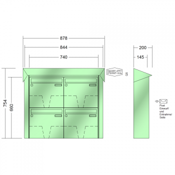 RENZ PRISMA Stahl-Ausführung, Anlage ohne Installationskasten, Kasten 370x330x145, 4-teilig, 10-0-35947