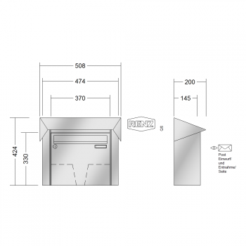 RENZ PRISMA Edelstahl V4A-Ausführung, Anlage ohne Installationskasten, Kasten 370x330x145, 1-teilig, 10-0-35950