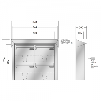 RENZ PRISMA Edelstahl V4A-Ausführung, Anlage ohne Installationskasten, Kasten 370x330x145, 4-teilig, 10-0-35953