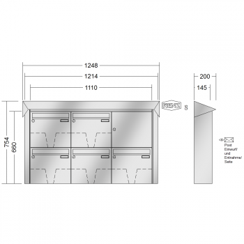 RENZ PRISMA Edelstahl V4A-Ausführung, Anlage ohne Installationskasten, Kasten 370x330x145, 5-teilig, 10-0-35954