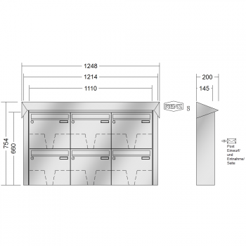 RENZ PRISMA Edelstahl V4A-Ausführung, Anlage ohne Installationskasten, Kasten 370x330x145, 6-teilig, 10-0-35955