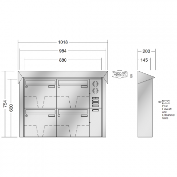 RENZ PRISMA Edelstahl V4A-Ausführung, Anlage mit Installationskasten, Kasten 370x330x145, 4-teilig, 10-0-35967